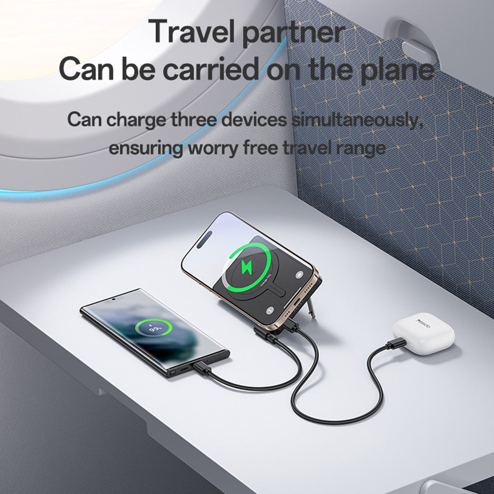 YESIDO YP77 Magnetic Wireless Charging 5000mAh Phone Power Bank with Built-in Cable + Kickstand