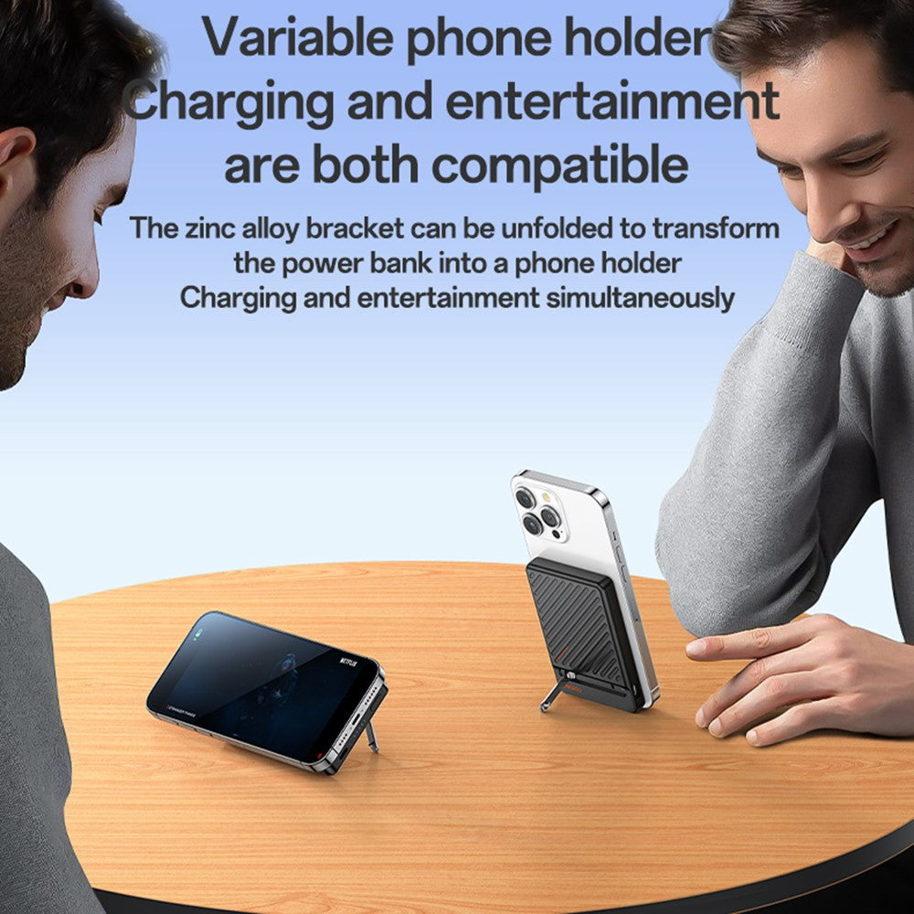 YESIDO YP77 Magnetic Wireless Charging 5000mAh Phone Power Bank with Built-in Cable + Kickstand
