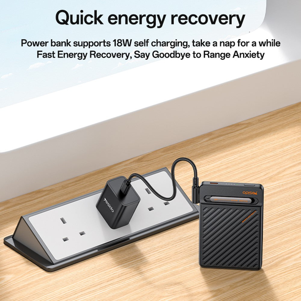 YESIDO YP77 Magnetic Wireless Charging 5000mAh Phone Power Bank with Built-in Cable + Kickstand