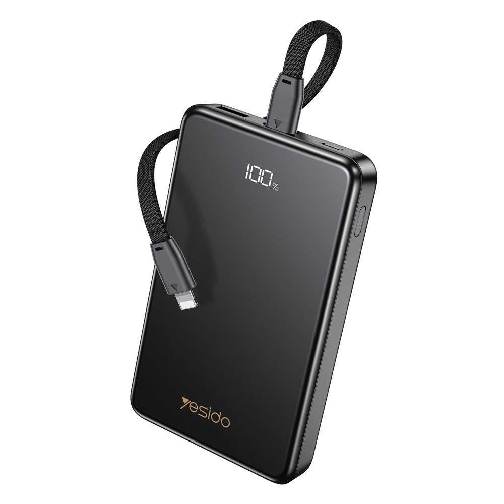 YESIDO YP75 10000mAh Digital Display Portable Charger 22.5W Fast Charging Power Bank Built In iP Cable