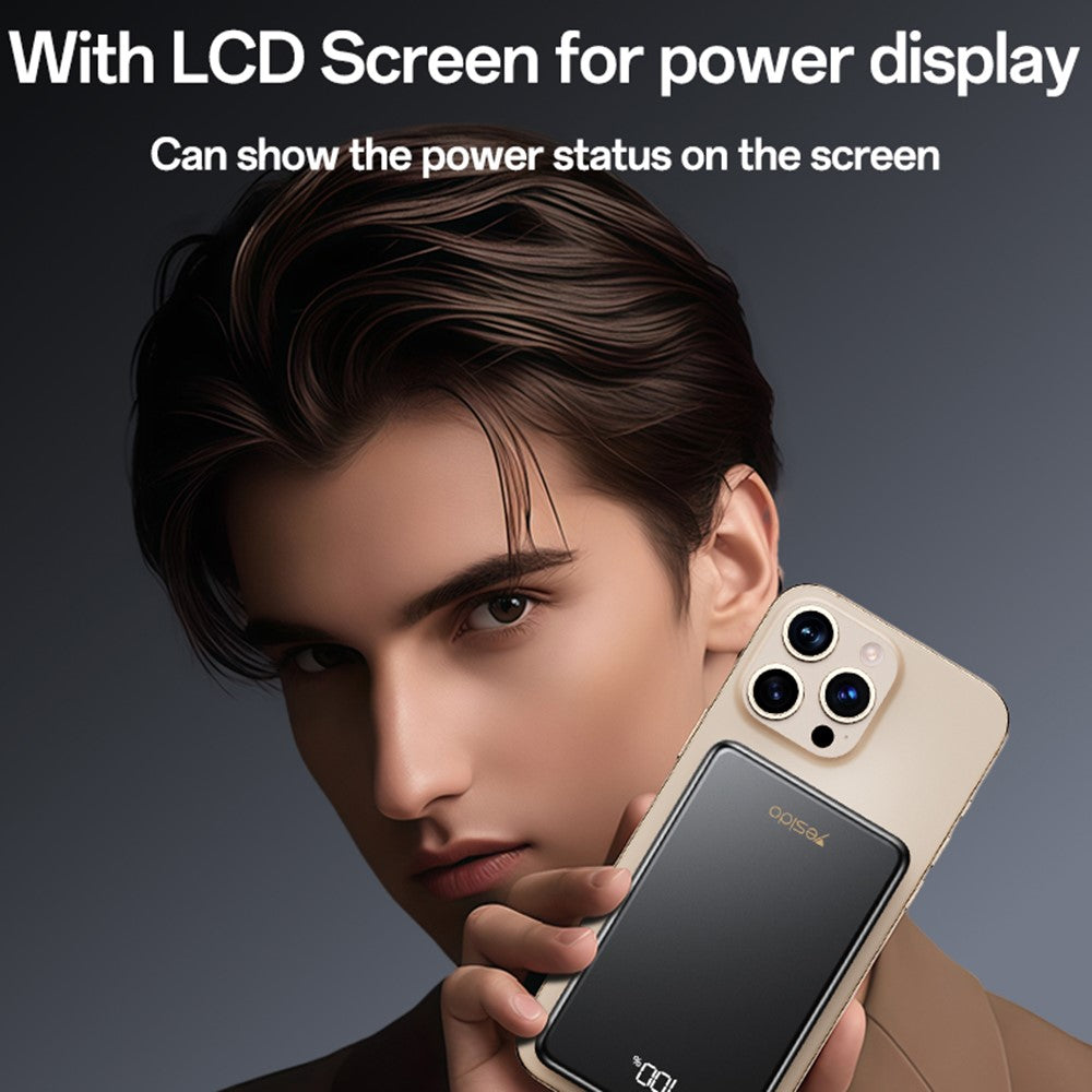 YESIDO YP75 10000mAh Digital Display Portable Charger 22.5W Fast Charging Power Bank Built In iP Cable