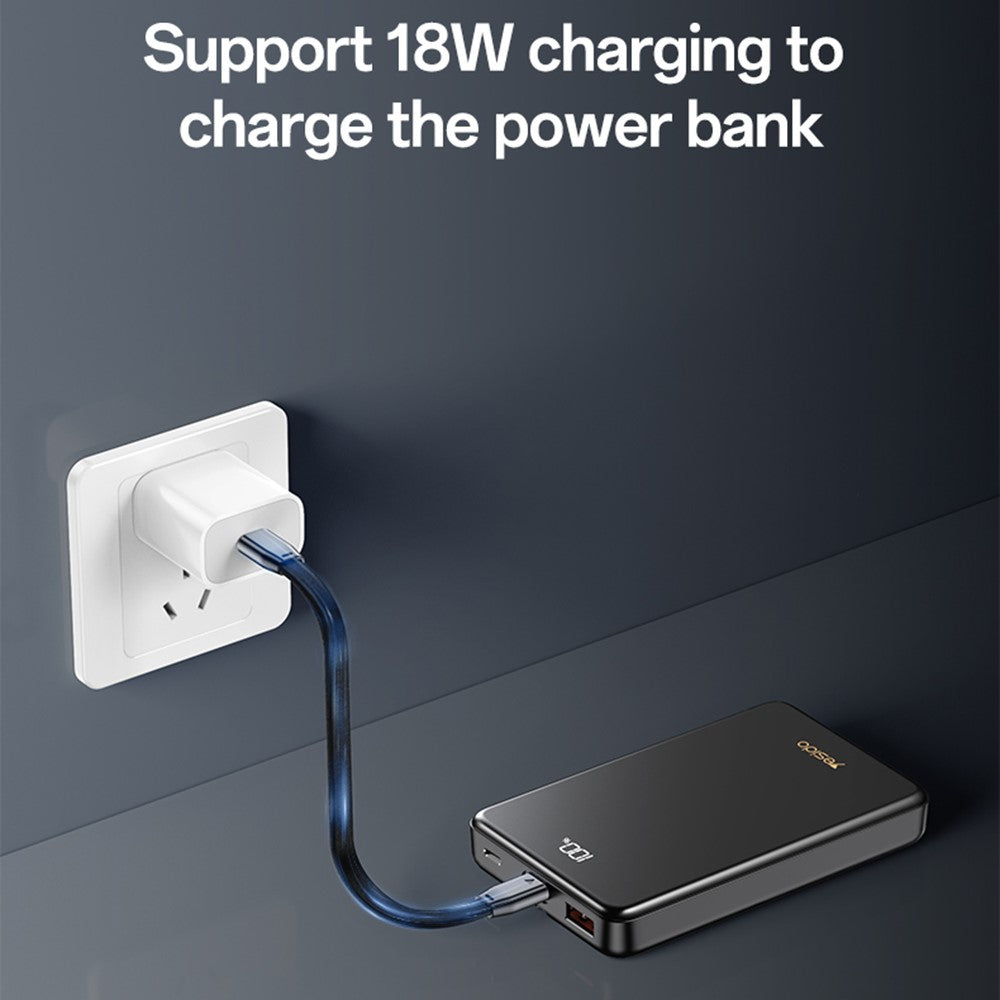 YESIDO YP75 10000mAh Digital Display Portable Charger 22.5W Fast Charging Power Bank Built In iP Cable