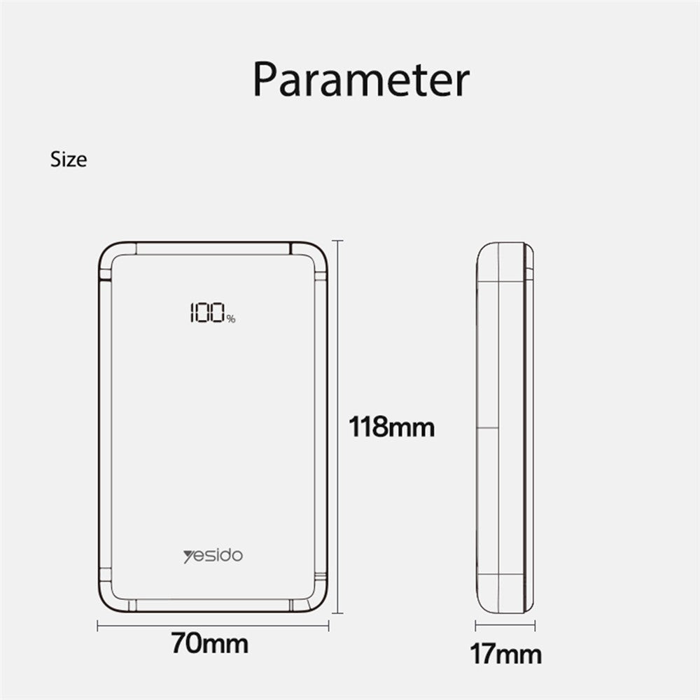 YESIDO YP75 10000mAh Digital Display Portable Charger 22.5W Fast Charging Power Bank Built In iP Cable