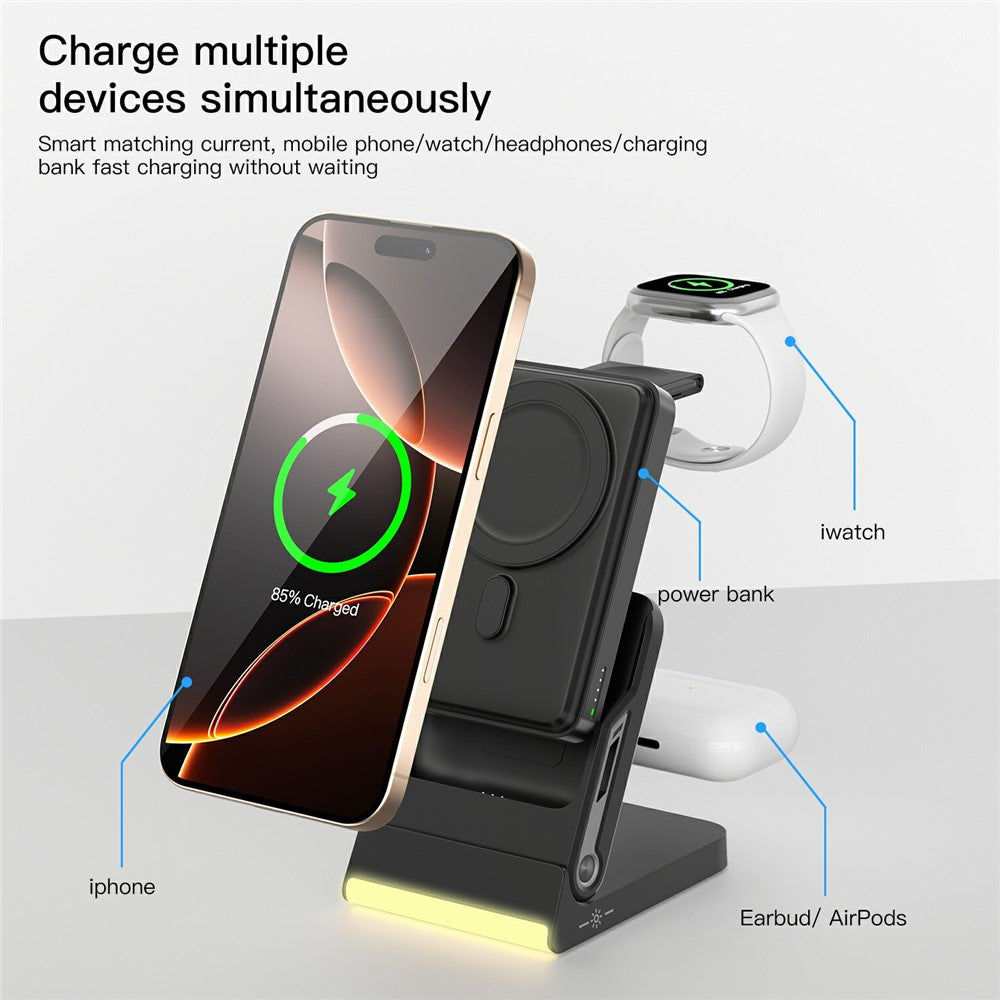 3-in-1 Magnetic Wireless Charger with 10000mAh Power Bank – Phone, Watch & Earphone