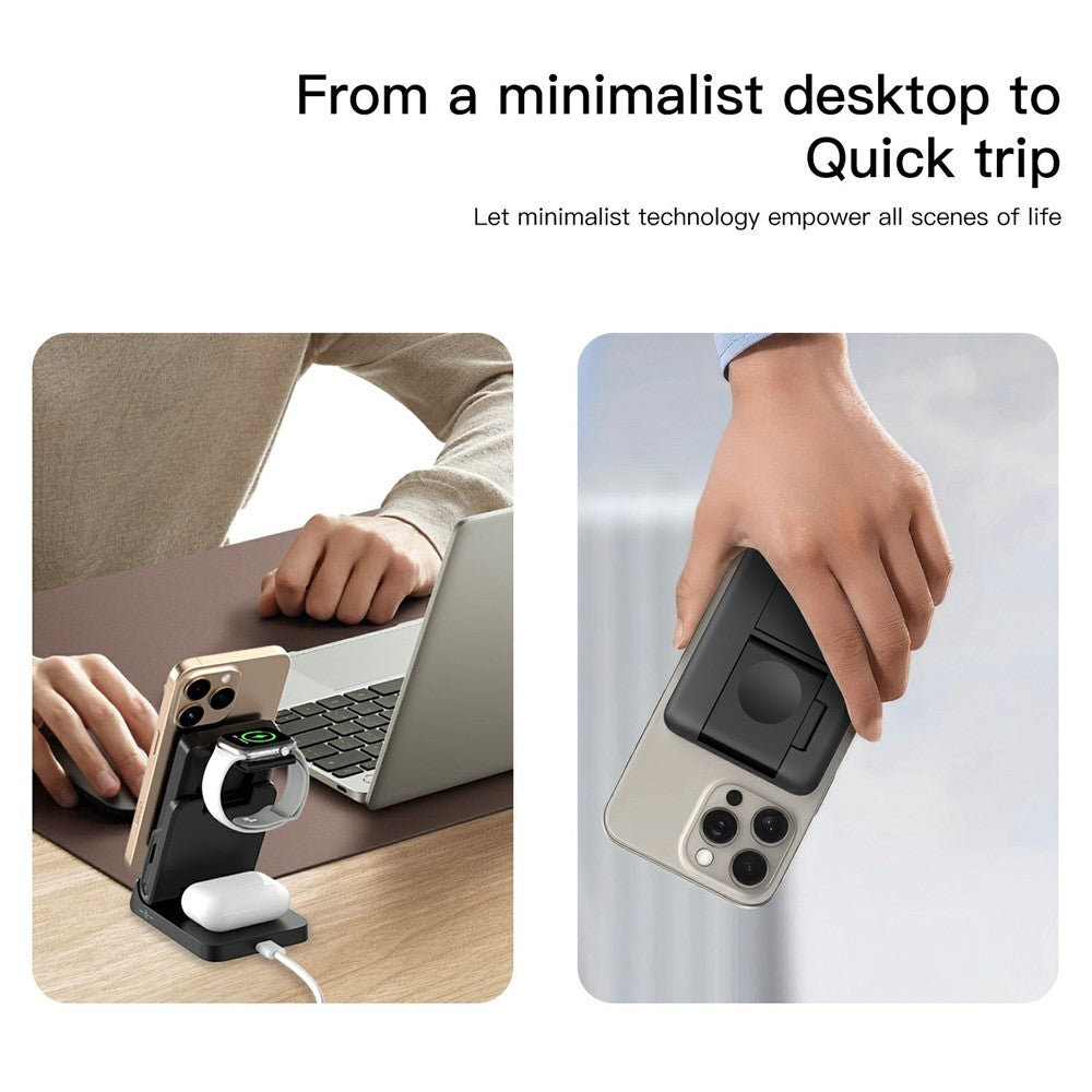 3-in-1 Magnetic Wireless Charger with 10000mAh Power Bank – Phone, Watch & Earphone