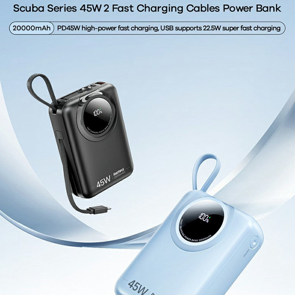 REMAX FC-02 Power Bank 20000mAh Portable Charger 45W Fast Charging with Dual Built-in Cables