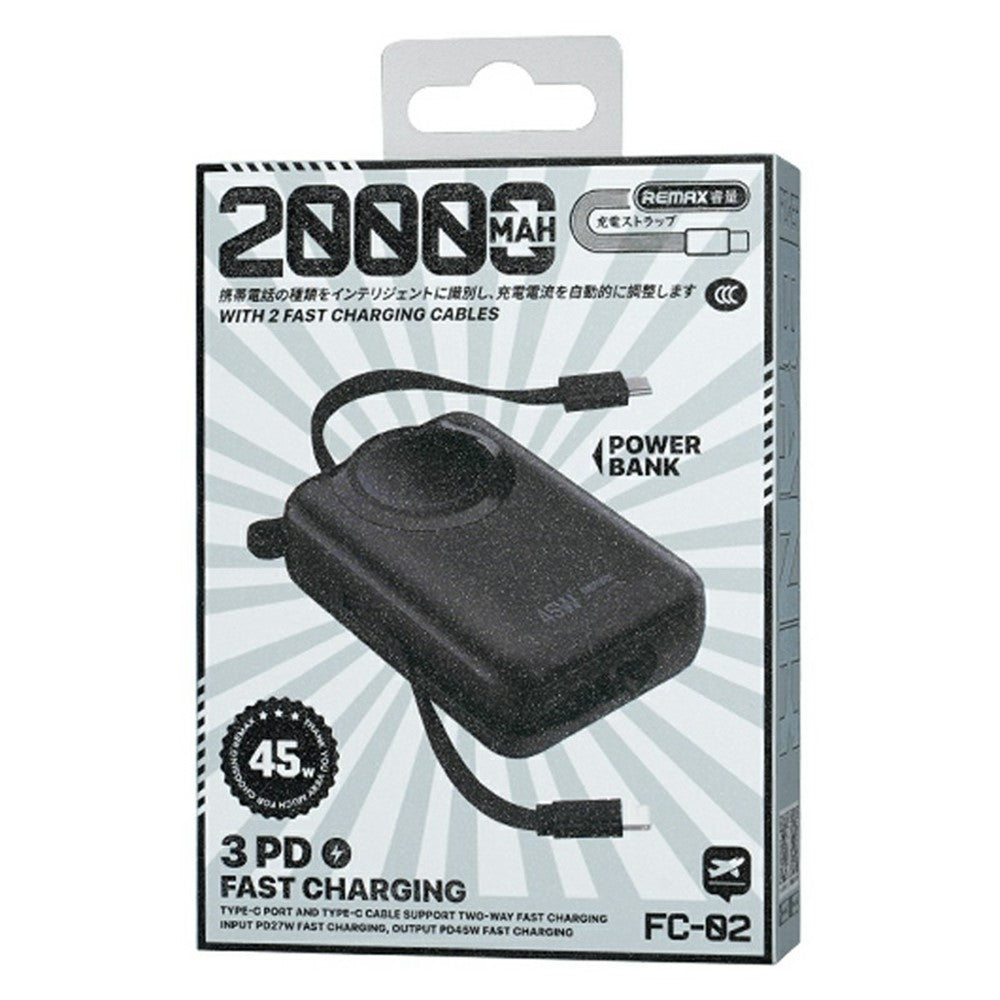REMAX FC-02 Power Bank 20000mAh Portable Charger 45W Fast Charging with Dual Built-in Cables