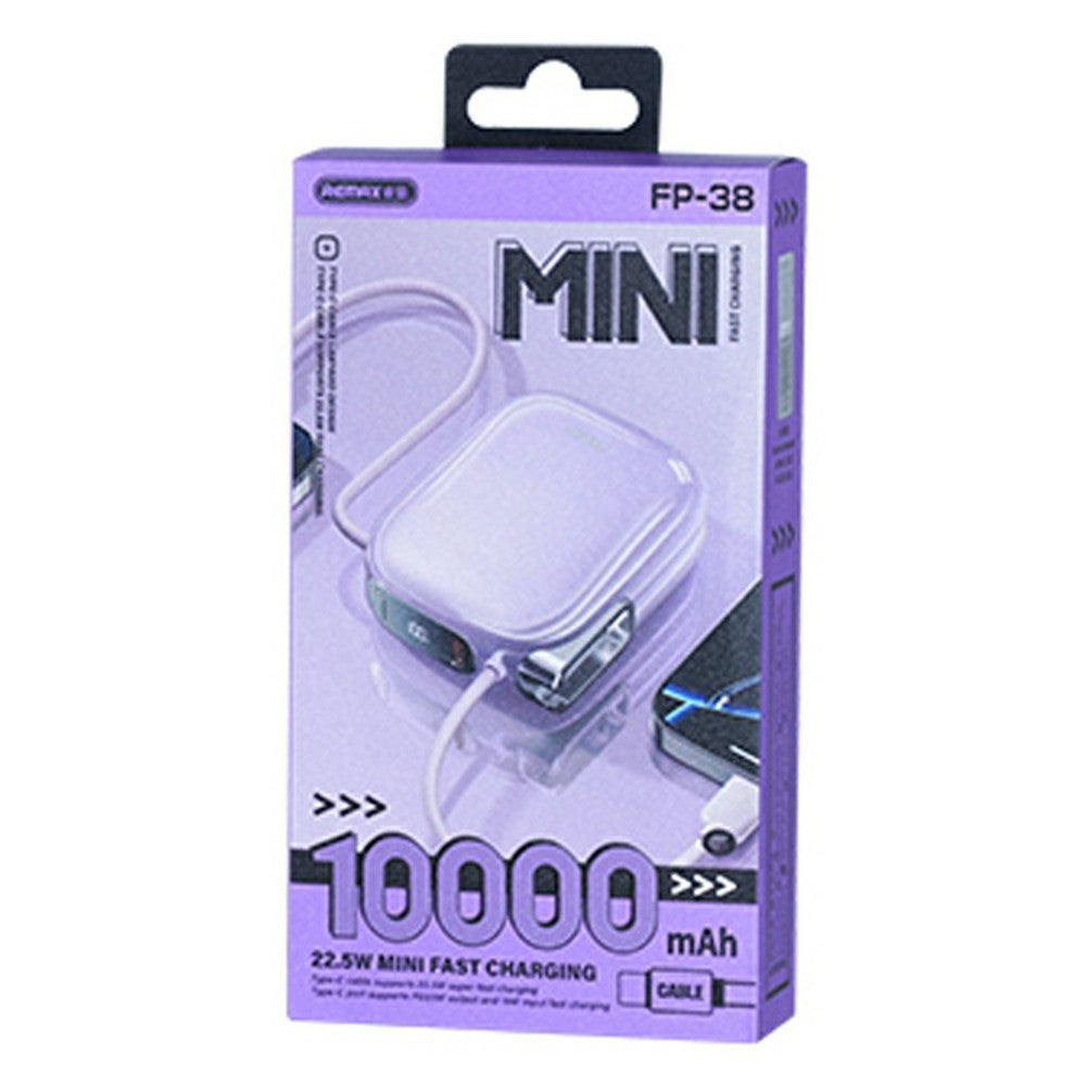REMAX FP-38 10000mAh Power Bank QC 22.5W Fast Charging Portable Charger with Built-in Cable