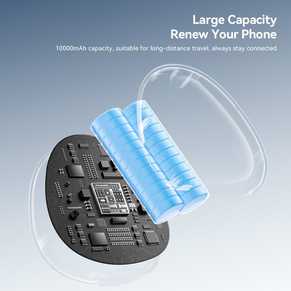 ESSAGER 10000mAh 22.5W Fast Charging Power Bank with Retractable Type-C Cable Large Capacity Battery Pack