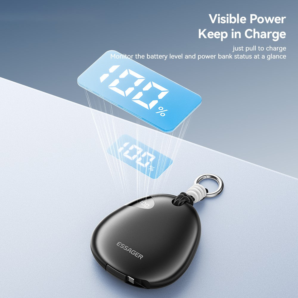 ESSAGER 10000mAh 22.5W Fast Charging Power Bank with Retractable Type-C Cable Large Capacity Battery Pack