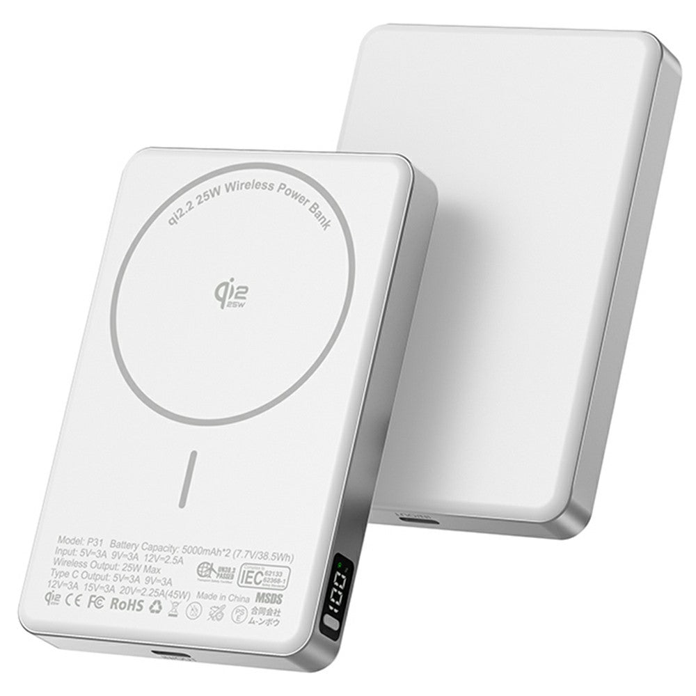 YF-P31 10000mAh Magnetic Power Bank with Digital Display 25W Wireless Charging + PD 45W Fast Charger Battery Pack