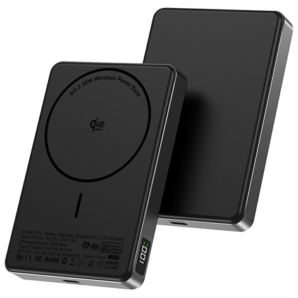 YF-P31 10000mAh Magnetic Power Bank with Digital Display 25W Wireless Charging + PD 45W Fast Charger Battery Pack