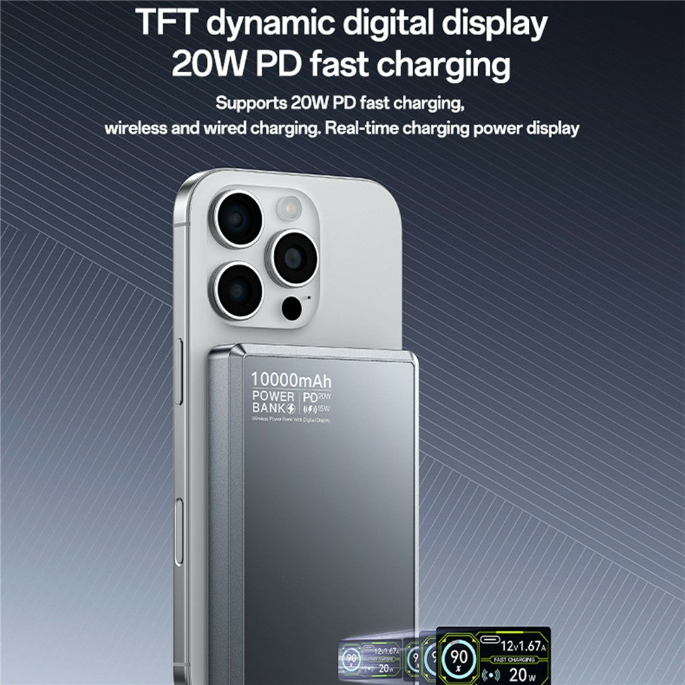 YESIDO YP91 10000mAh 20W PD Fast Charging Power Bank Magnetic Wireless Charger with Dynamic TFT Display
