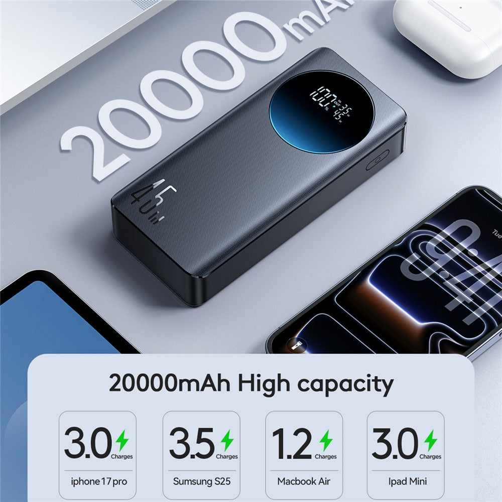 JOYROOM JR-PBF02 Pro 20000mAh Power Bank 45W Fast Charging Digital Display Portable Charger with 4 Port Output