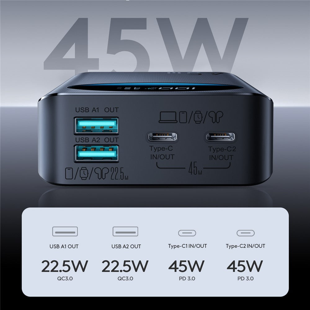 JOYROOM JR-PBF02 Pro 20000mAh Power Bank 45W Fast Charging Digital Display Portable Charger with 4 Port Output
