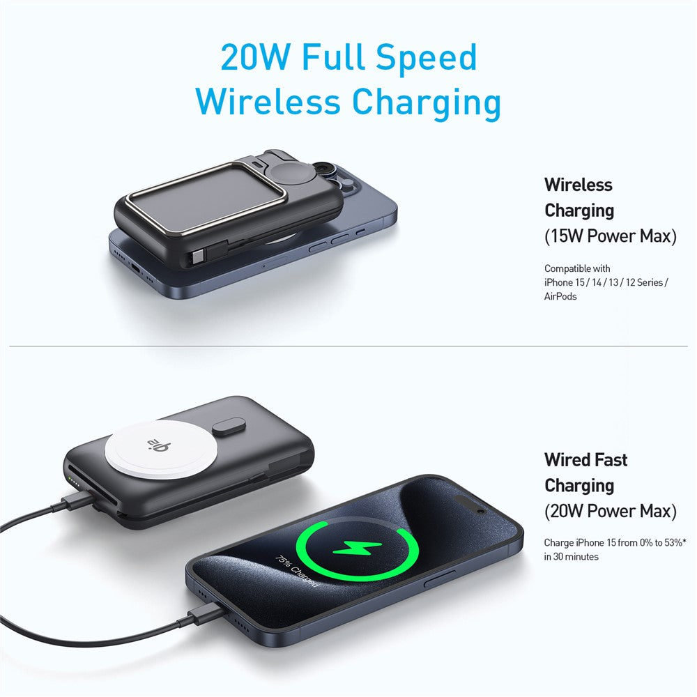 MP07 Qi2 10000mAh 3-in-1 Magnetic Power Bank Built-in Cable Wireless Charger for iPhone AirPods Apple Watch