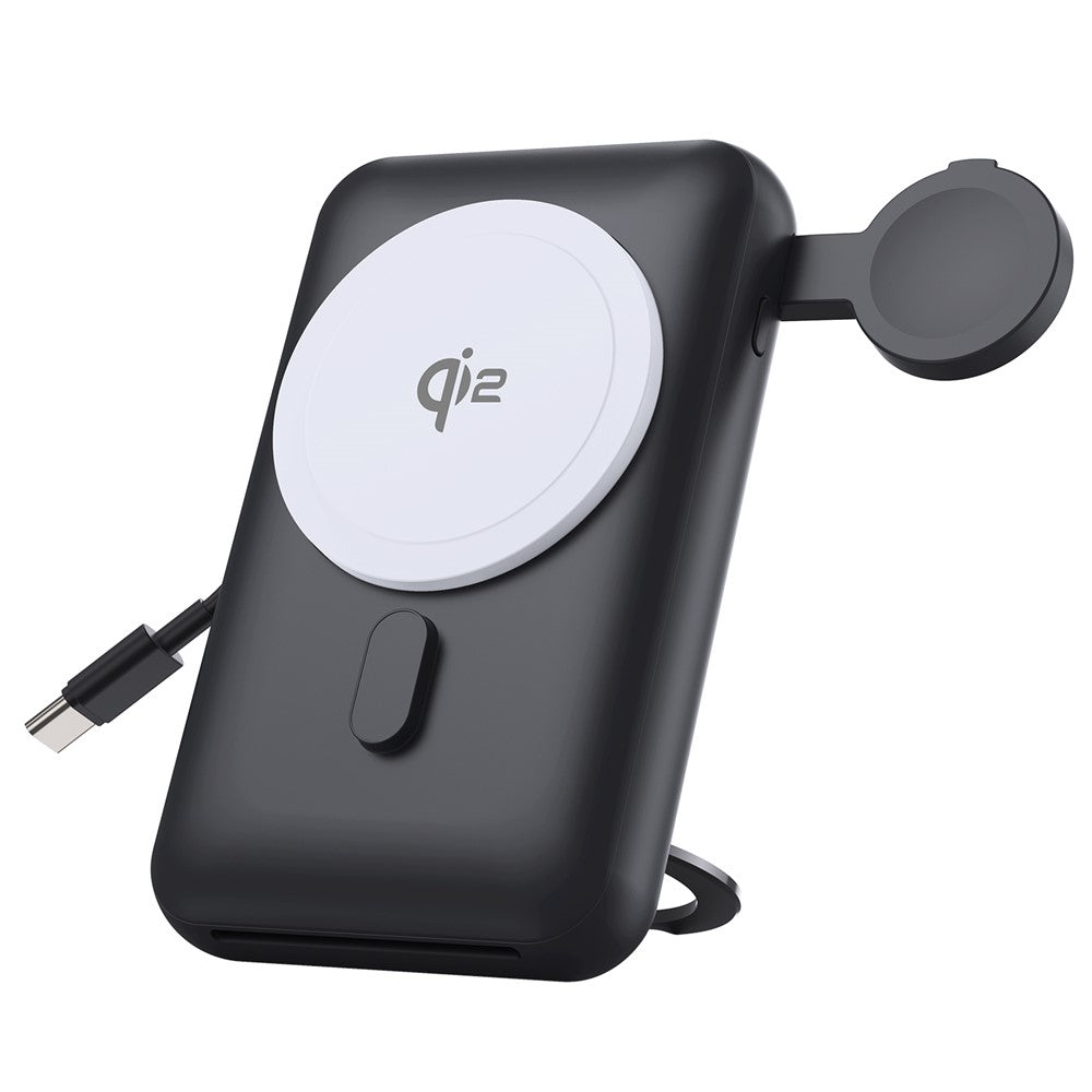 MP07 Qi2 10000mAh 3-in-1 Magnetic Power Bank Built-in Cable Wireless Charger for iPhone AirPods Apple Watch