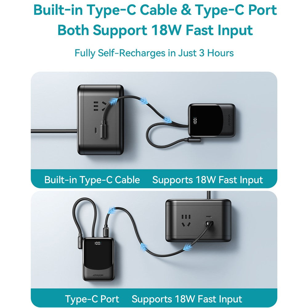 JOYROOM JR-PC1 Power Bank 10000mAh 22.5W Fast Charging with Built-in Dual Cables