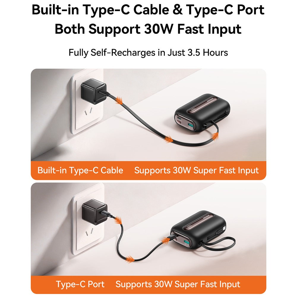 JOYROOM JR-L012 Ultra 20000mAh Power Bank 45W Fast Charging Portable Charger Built-in Type-C + iP Cables