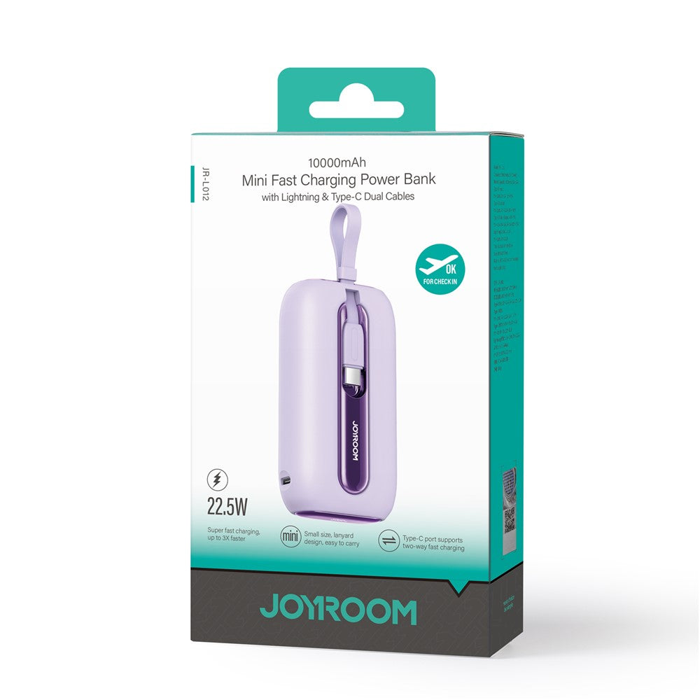 JOYROOM JR-L012 22.5W Fast Charging Power Bank 10000mAh Portable Charger Mini External Battery Pack Built-in iP+Type-C Cables