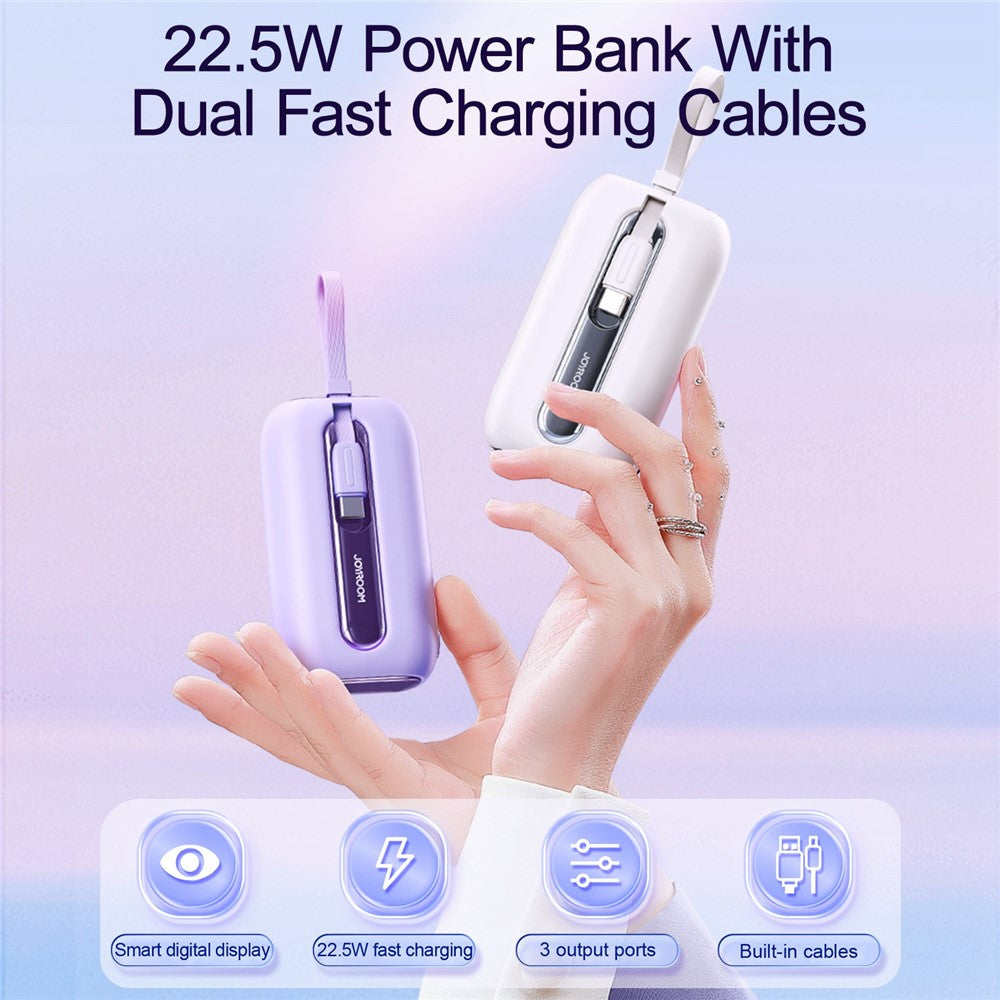 JOYROOM JR-L012 22.5W Fast Charging Power Bank 10000mAh Portable Charger Mini External Battery Pack Built-in iP+Type-C Cables