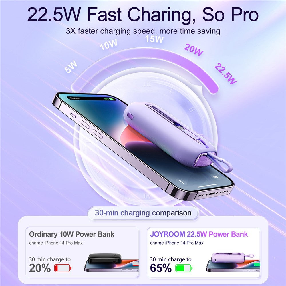 JOYROOM JR-L012 22.5W Fast Charging Power Bank 10000mAh Portable Charger Mini External Battery Pack Built-in iP+Type-C Cables