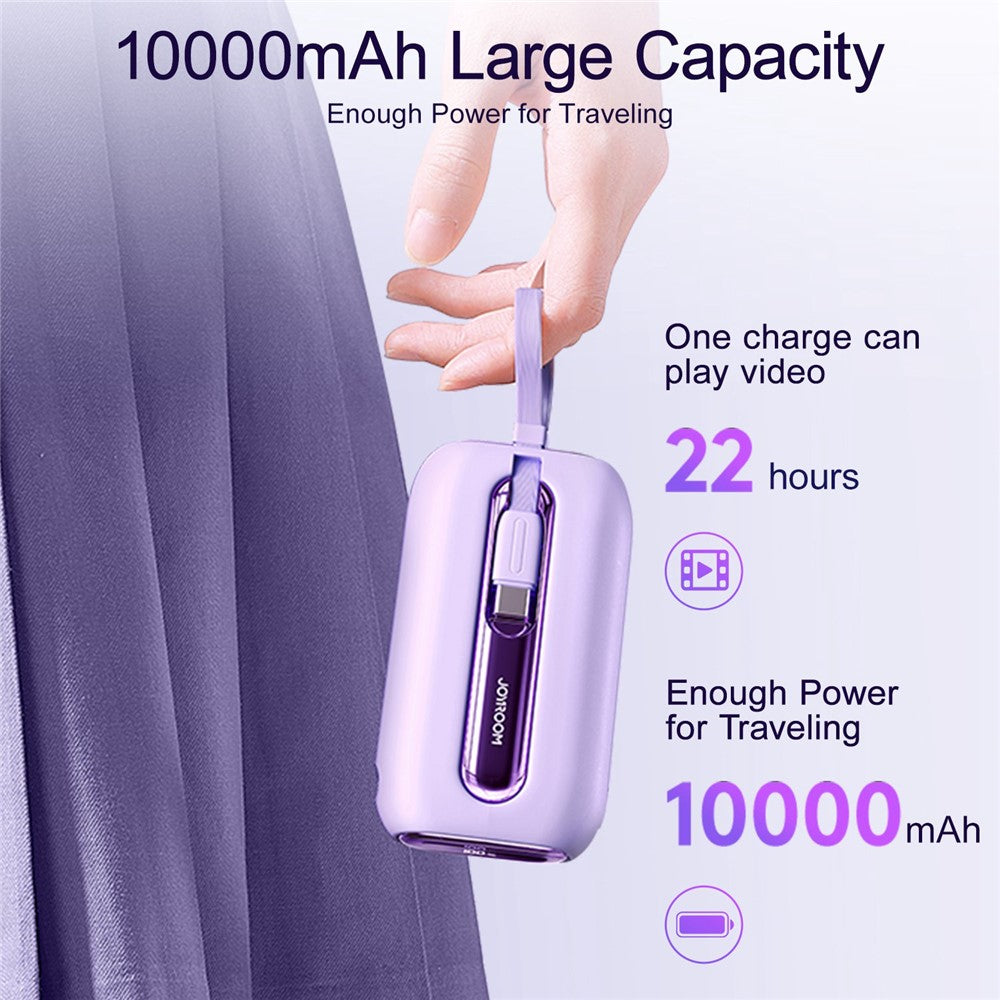JOYROOM JR-L012 22.5W Fast Charging Power Bank 10000mAh Portable Charger Mini External Battery Pack Built-in iP+Type-C Cables