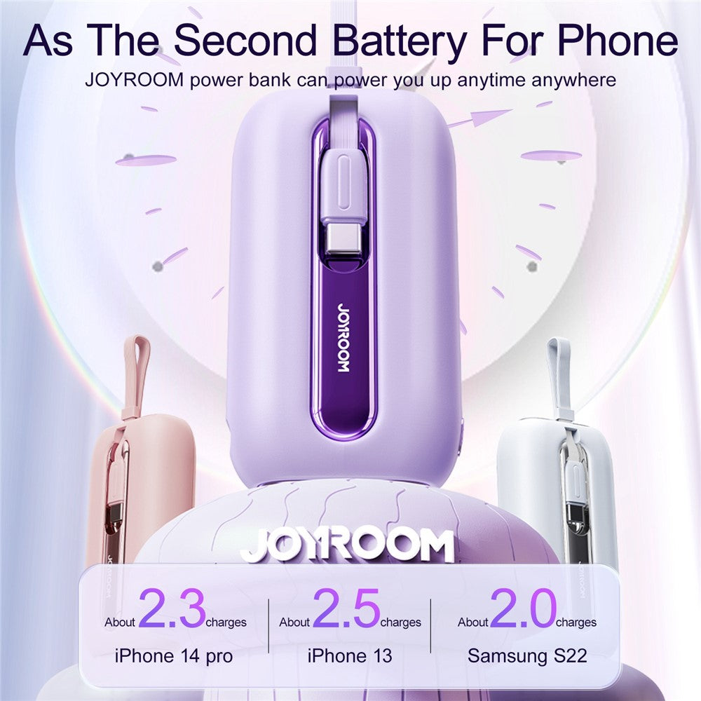 JOYROOM JR-L012 22.5W Fast Charging Power Bank 10000mAh Portable Charger Mini External Battery Pack Built-in iP+Type-C Cables