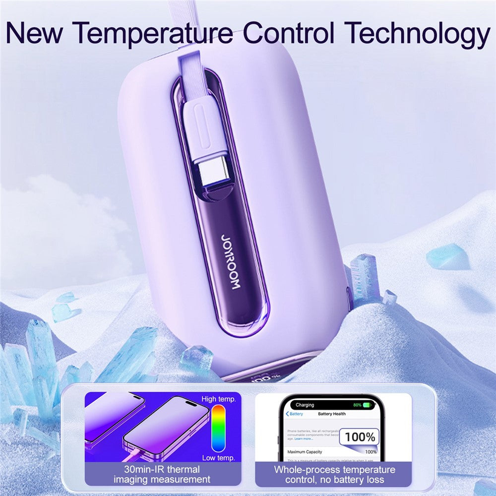 JOYROOM JR-L012 22.5W Fast Charging Power Bank 10000mAh Portable Charger Mini External Battery Pack Built-in iP+Type-C Cables