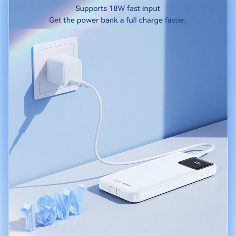 REMAX RPP-500 10000mAh PD 20W Power Bank Phone External Battery Charger with Built-in Type-C / iP Cable