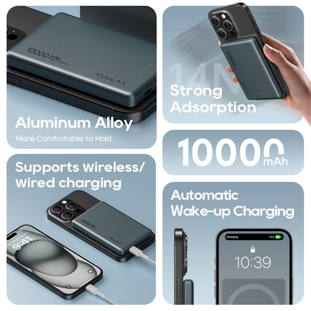 KUULAA KL-YD57 Magon Power Bank 10000mAh Magnetic Phone Wireless Charger Battery Pack