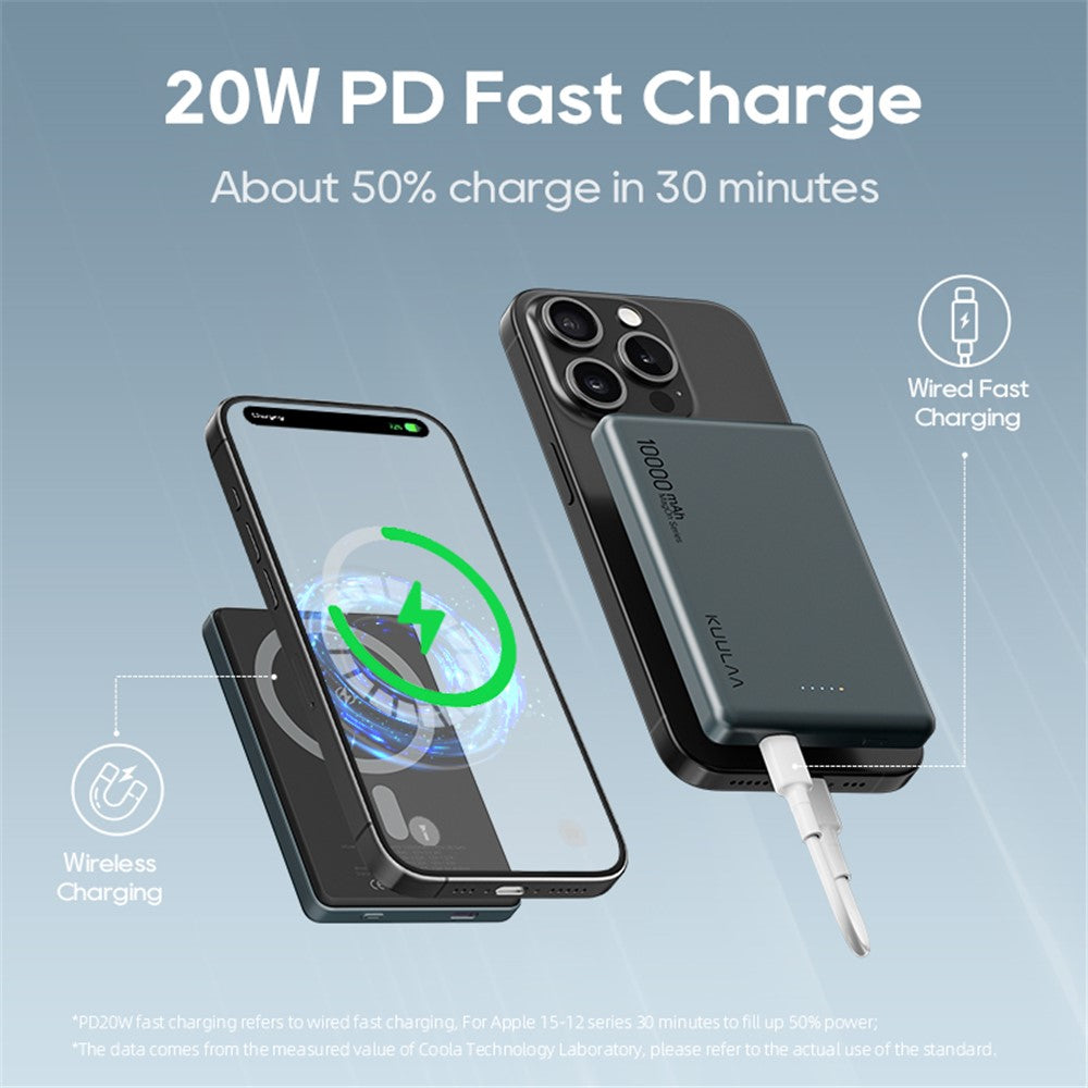 KUULAA KL-YD57 Magon Power Bank 10000mAh Magnetic Phone Wireless Charger Battery Pack