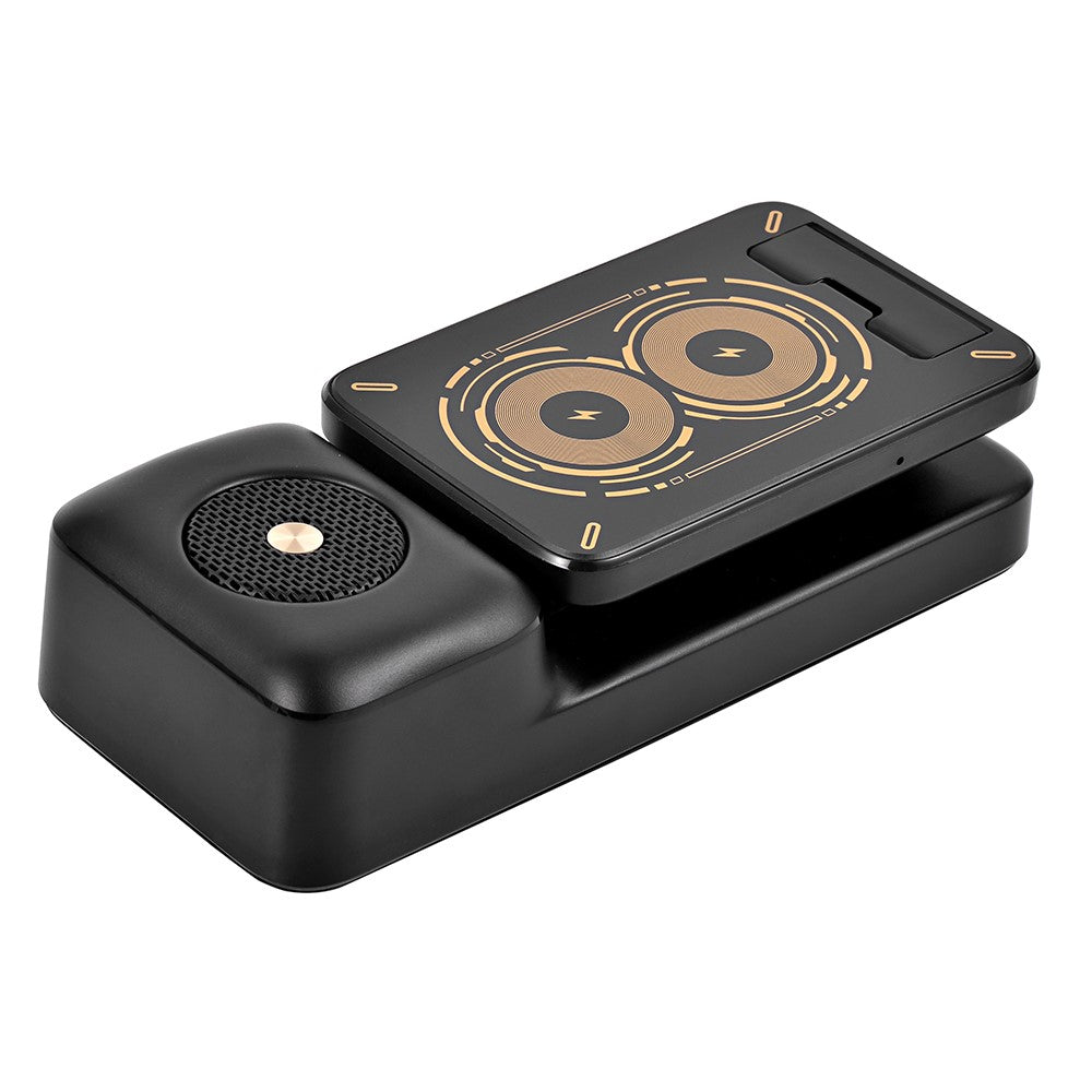 Wireless Charging Stand with Bluetooth Speaker – Adjustable Phone & Tablet Holder