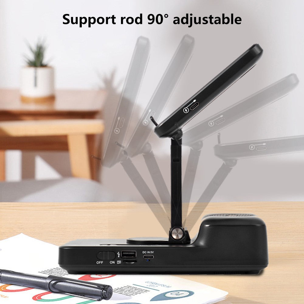 Wireless Charging Stand with Bluetooth Speaker – Adjustable Phone & Tablet Holder