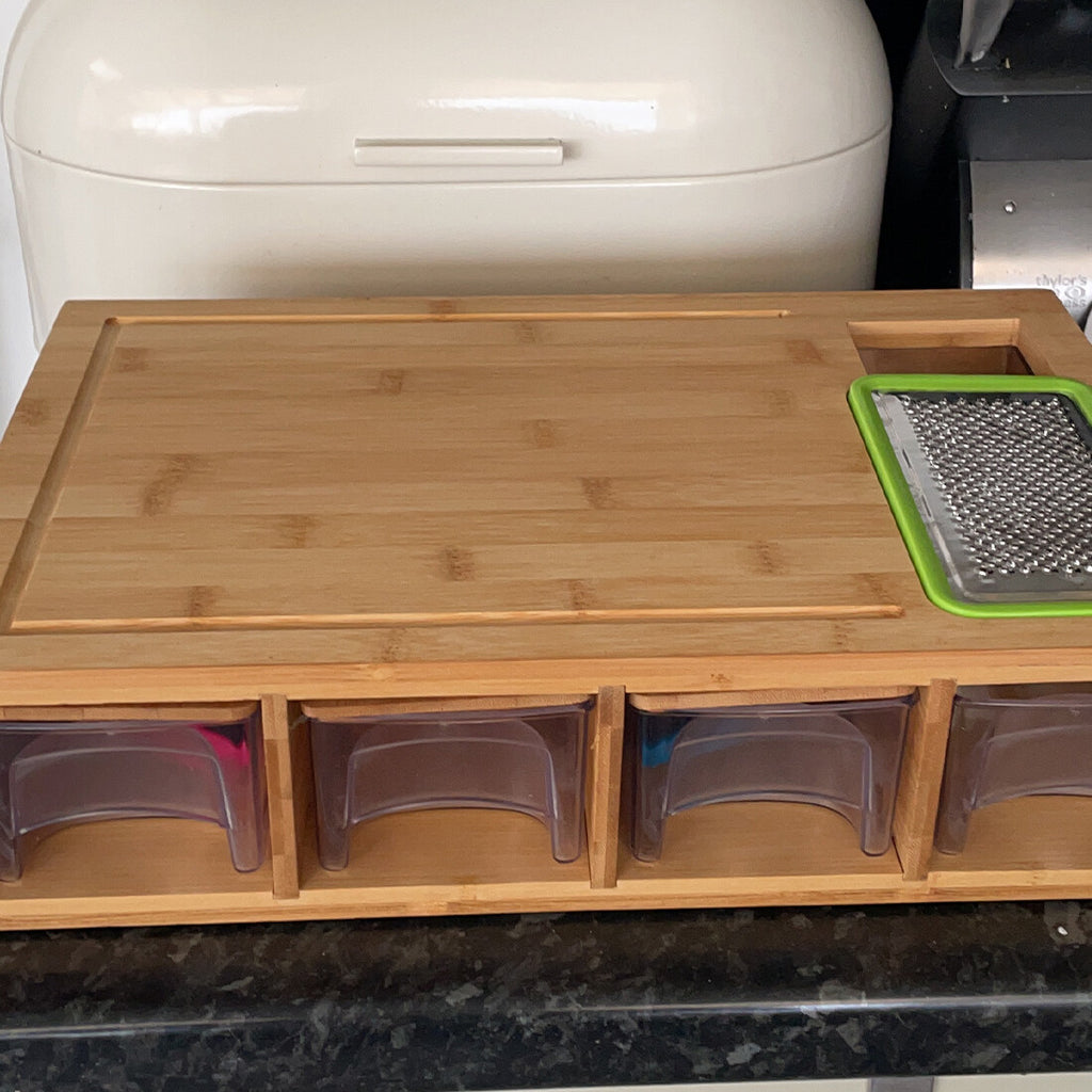 Chopping Board with Containers, Large Bamboo Cutting Board with anti slip pads