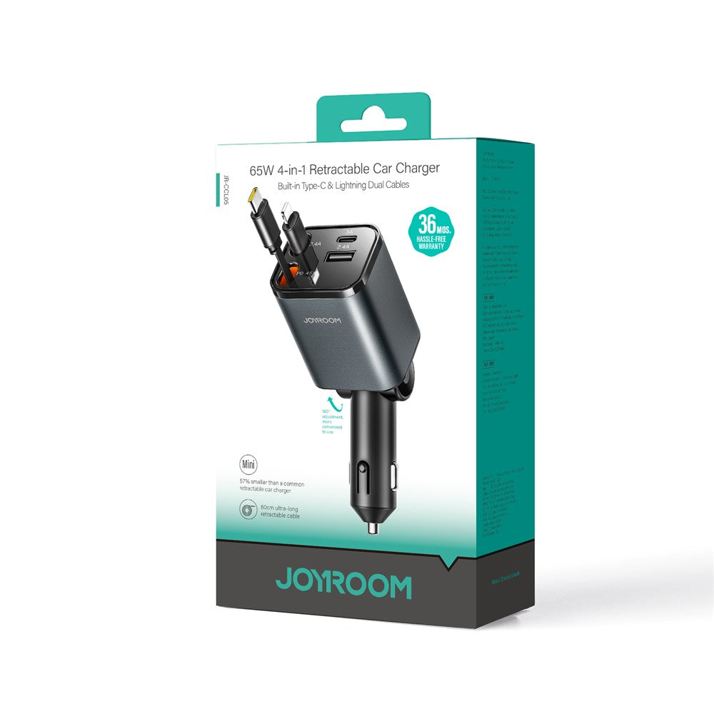 JOYROOM CCL05 4 in 1 Car Charger with 65W Fast Charging Retractable Dual Cables