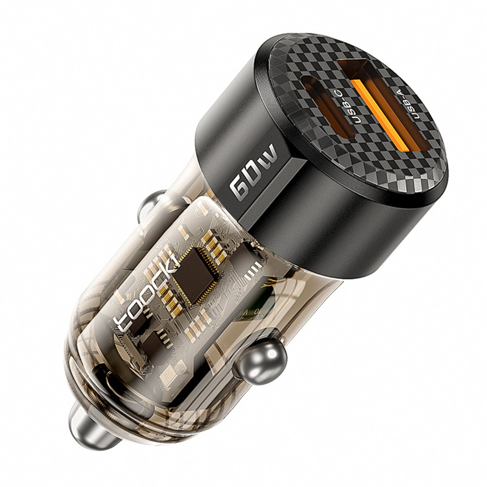 TOOCKI 60W Car Charger – Dual USB-A & USB-C Fast Charging