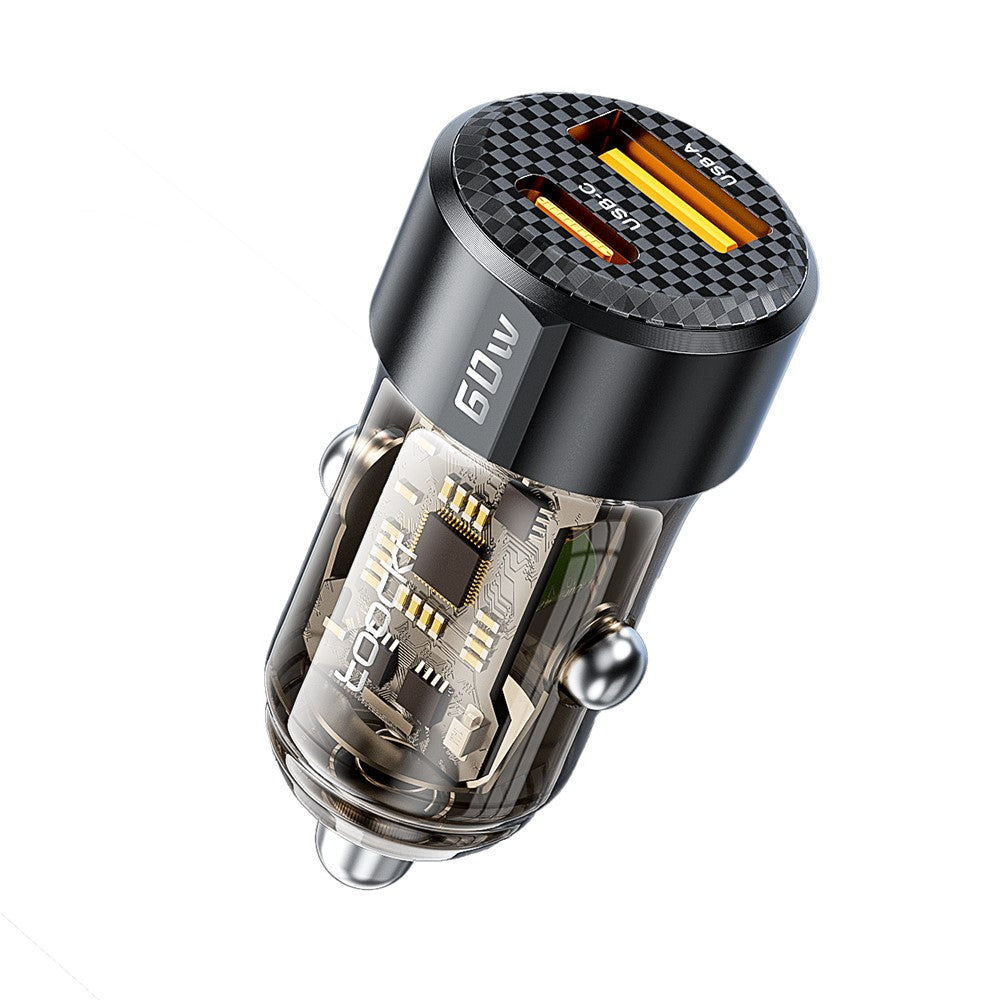 TOOCKI 60W Car Charger – Dual USB-A & USB-C Fast Charging