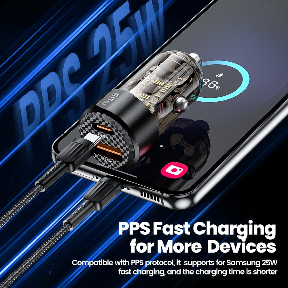 TOOCKI 60W Car Charger – Dual USB-A & USB-C Fast Charging