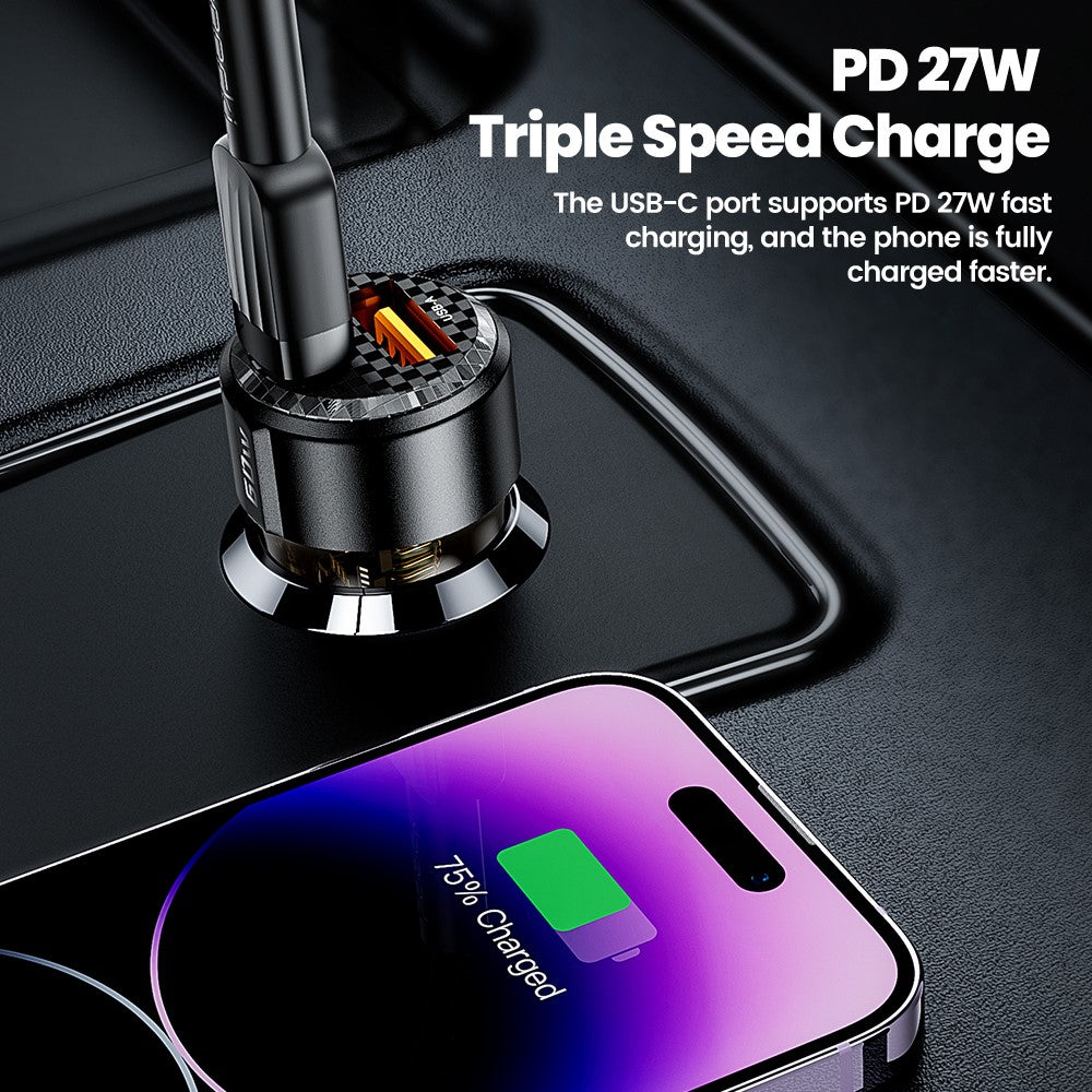 TOOCKI 60W Car Charger – Dual USB-A & USB-C Fast Charging