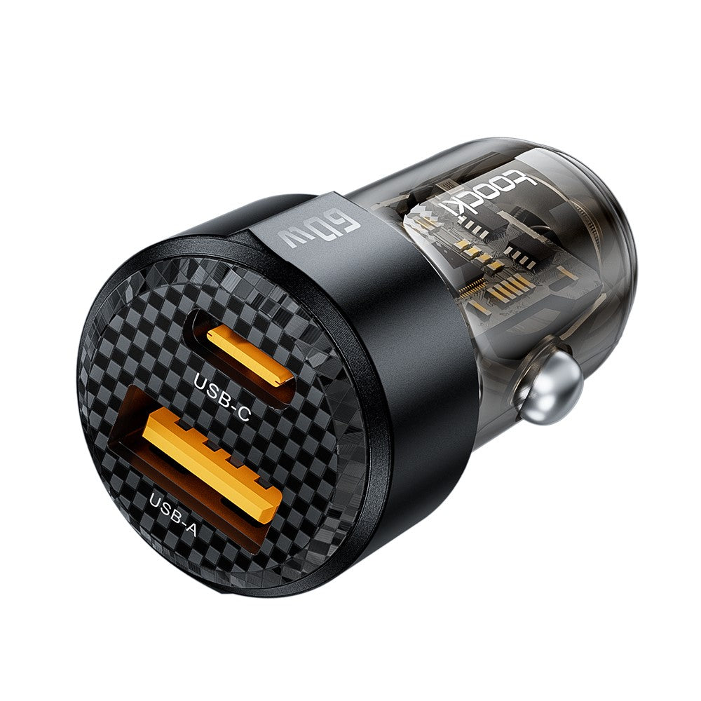 TOOCKI 60W Car Charger – Dual USB-A & USB-C Fast Charging