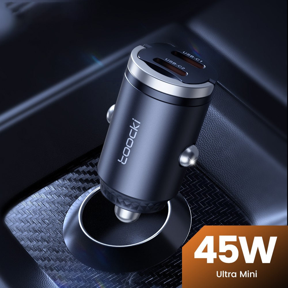 TOOCKI Dual USB-C Car Charger – 45W Fast Charging with Pull Ring