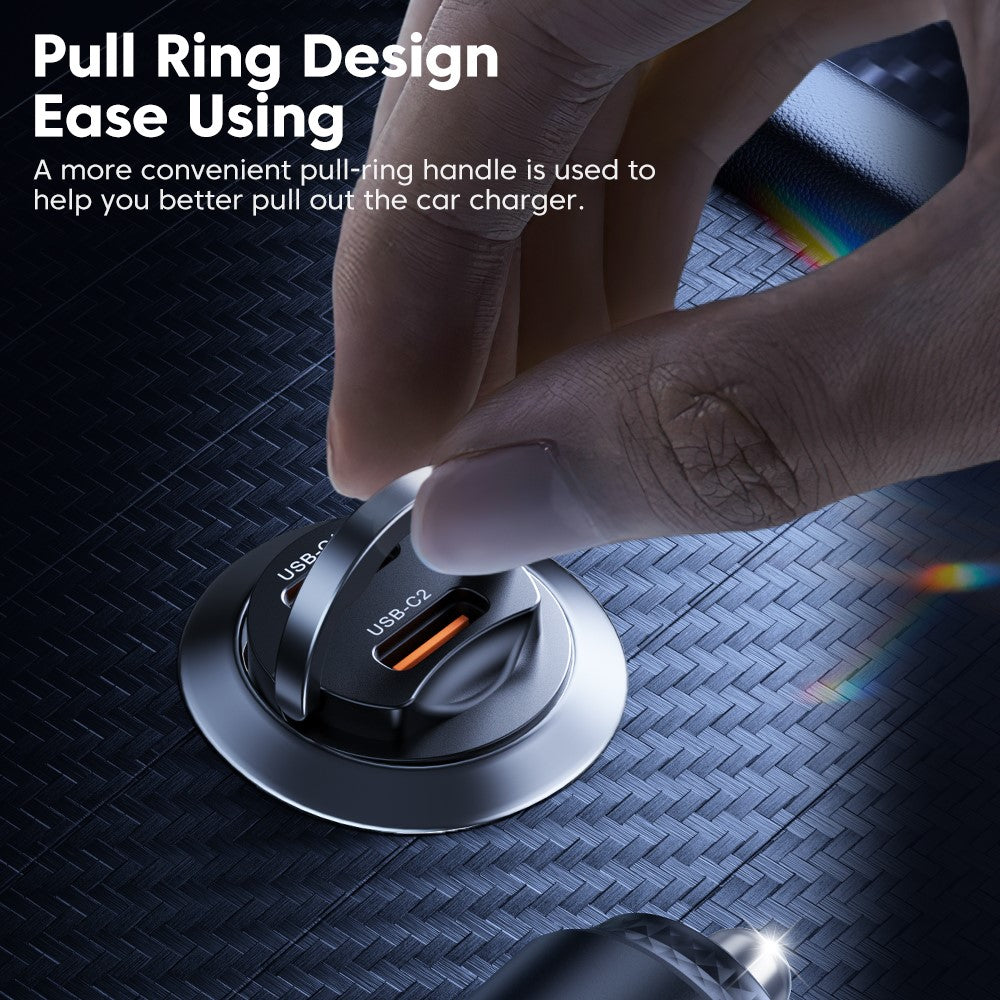 TOOCKI Dual USB-C Car Charger – 45W Fast Charging with Pull Ring