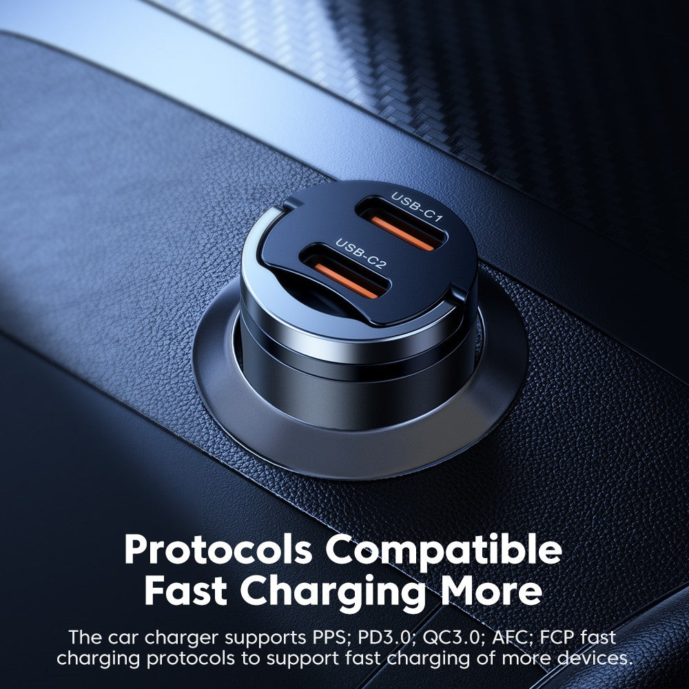 TOOCKI Dual USB-C Car Charger – 45W Fast Charging with Pull Ring