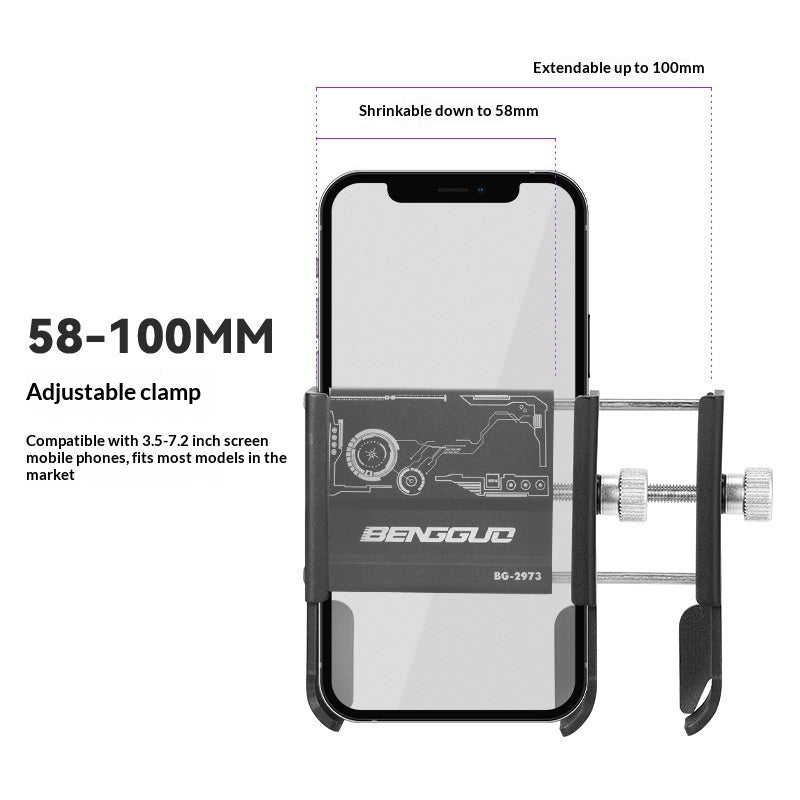 BENGGUO BG-2973 Road Bike Phone Holder Adjustable Aluminum Alloy Handlebar Mount, Black