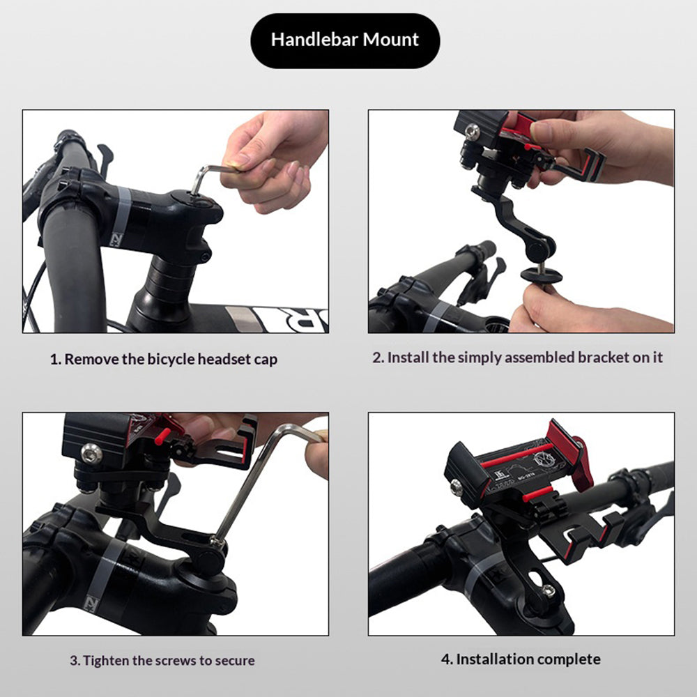 BENGGUO Bicycle Motorcycle Phone Mount 360-Degree Rotation Adjustable Handlebar Holder Aluminum Alloy Anti Shake