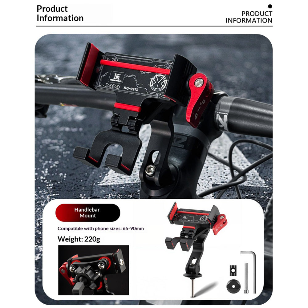 BENGGUO Bicycle Motorcycle Phone Mount 360-Degree Rotation Adjustable Handlebar Holder Aluminum Alloy Anti Shake