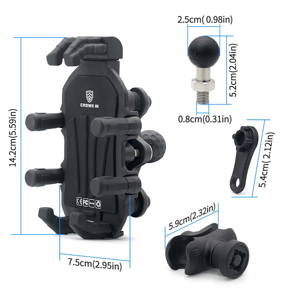 WUPP ZH-1990B2 Anti-Theft Motorcycle Fork Stem Phone Mount Aluminum Alloy Bike Ball Phone Holder