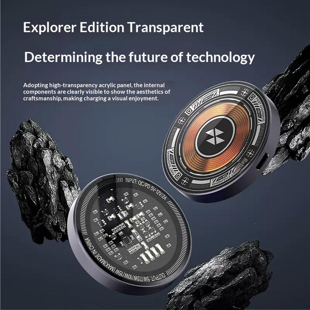 Double-Sided Transparent Wireless Charging Pad – Aluminum & Tempered Glass, 15W