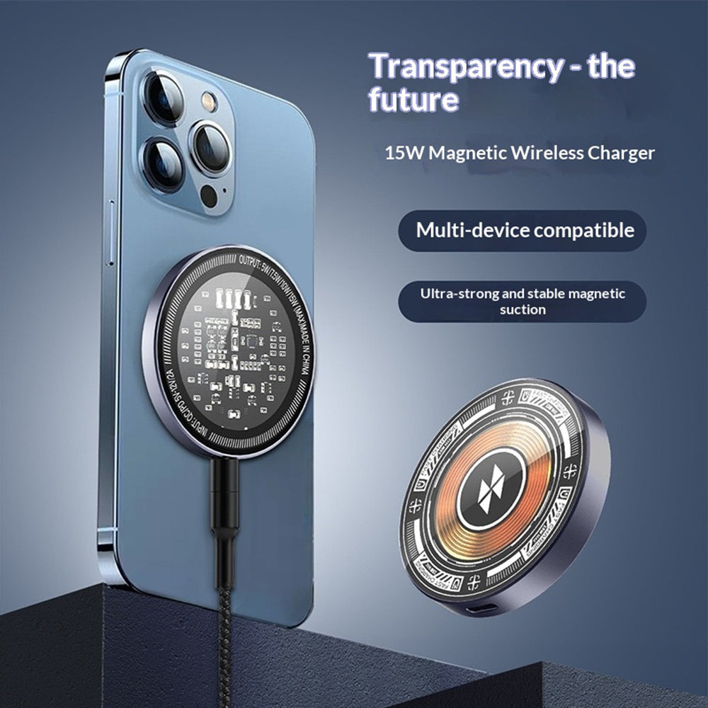 Double-Sided Transparent Wireless Charging Pad – Aluminum & Tempered Glass, 15W